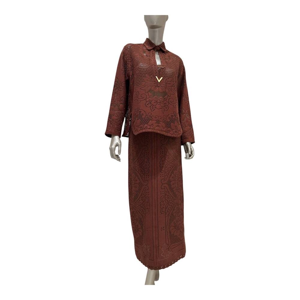 NWT Valentino Brown Laser-Cut Leather Two-Piece Set IT40